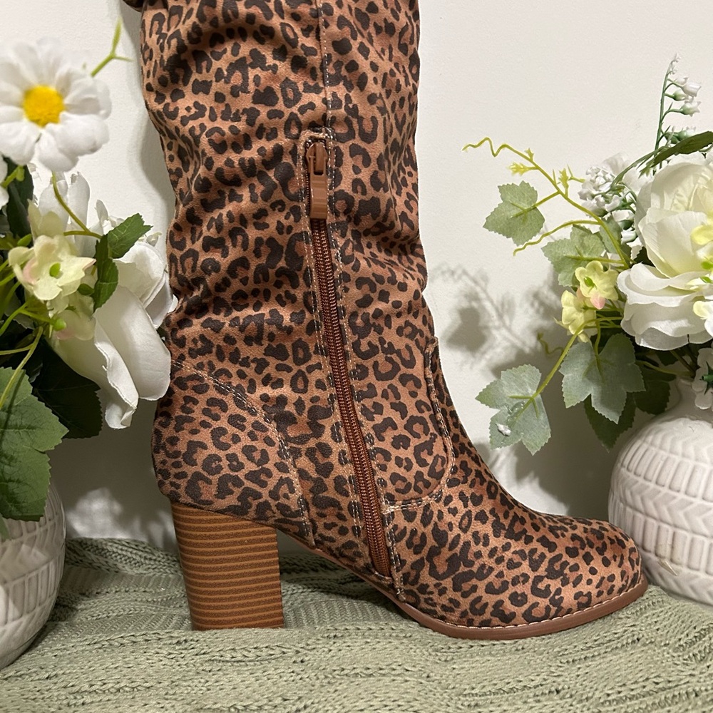Journee Collection Leopard Print Over-the-Knee Boots - Brown - Picture 5 of 9